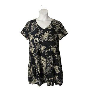 Hudson Gray L Navy Blue Botanical Leaves Tiered Dress POCKETS